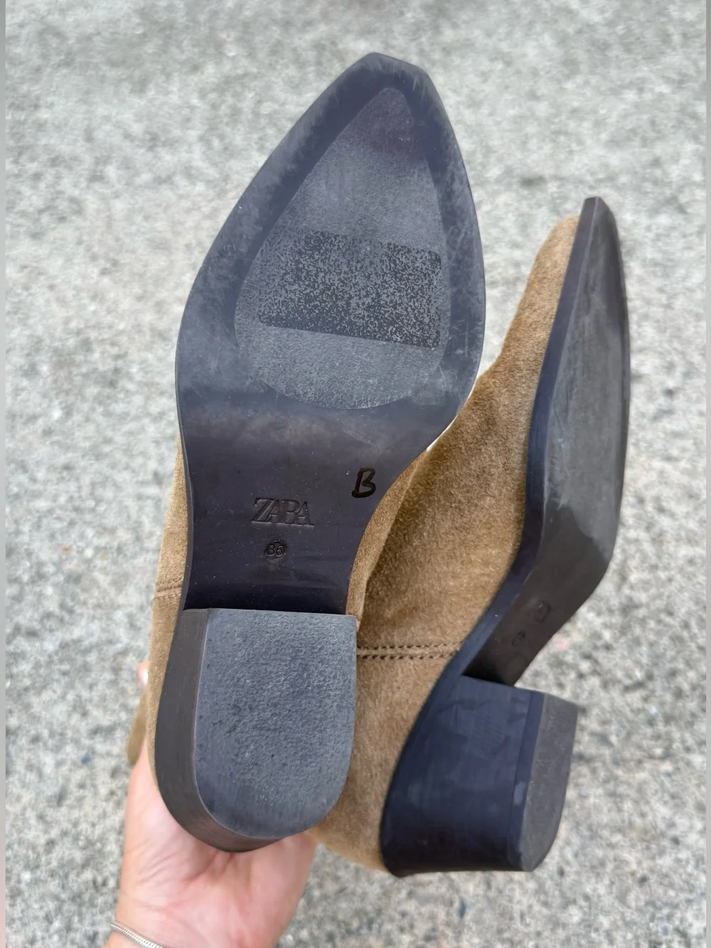 Zara Split Suede Leather Knee-High Cowboy Boots Tan-Brown Pointed Toe Size 6